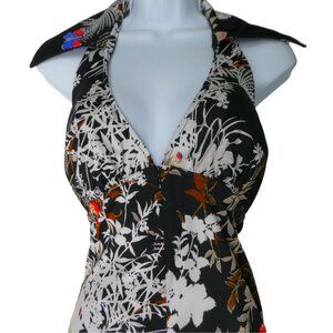 Vintage 70s Fredericks Jumpsuit Wide Leg Botanical Butterflies Dagger Collar